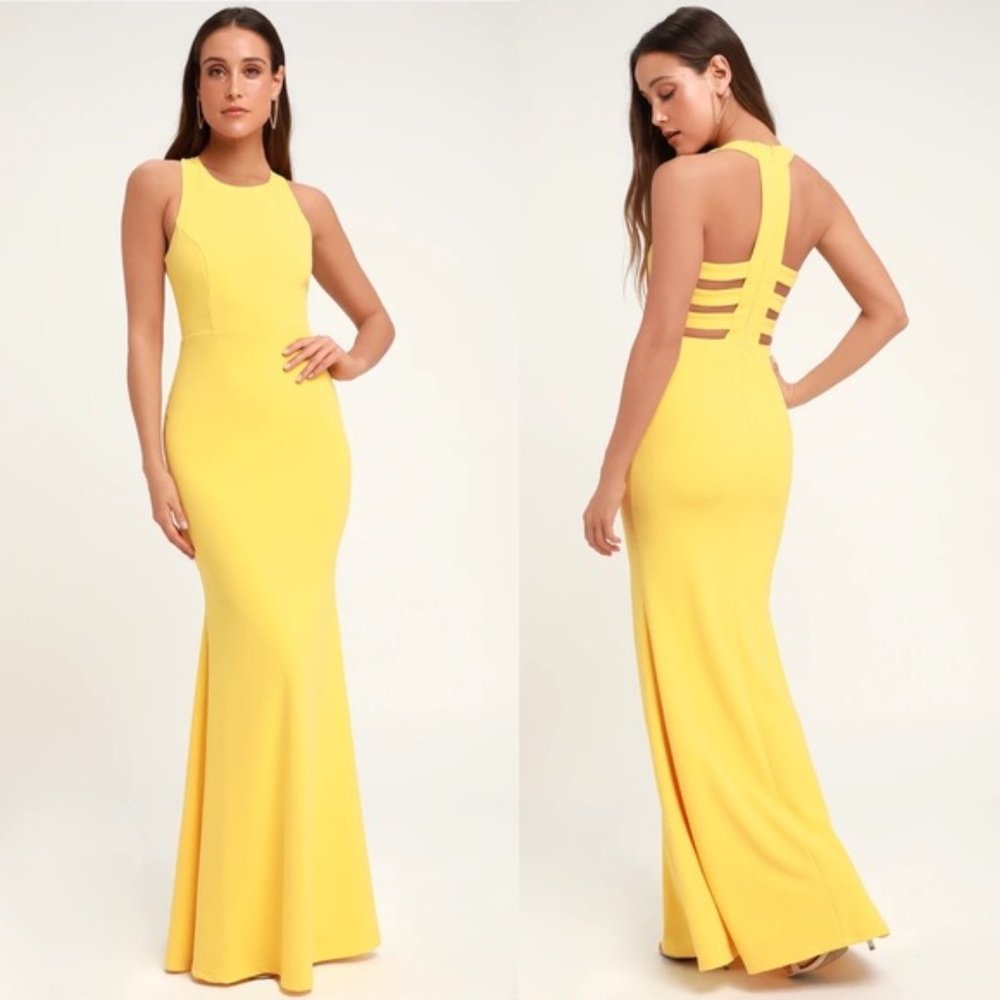 Lulus Power of Wow Yellow Backless Maxi Dress